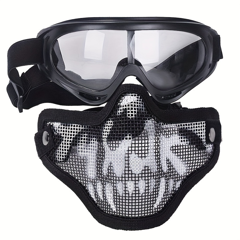 PJ Type Tactical Airsoft - Casco rápido y máscara de malla plegable de  media cara, gafas de seguridad con 3 lentes de color