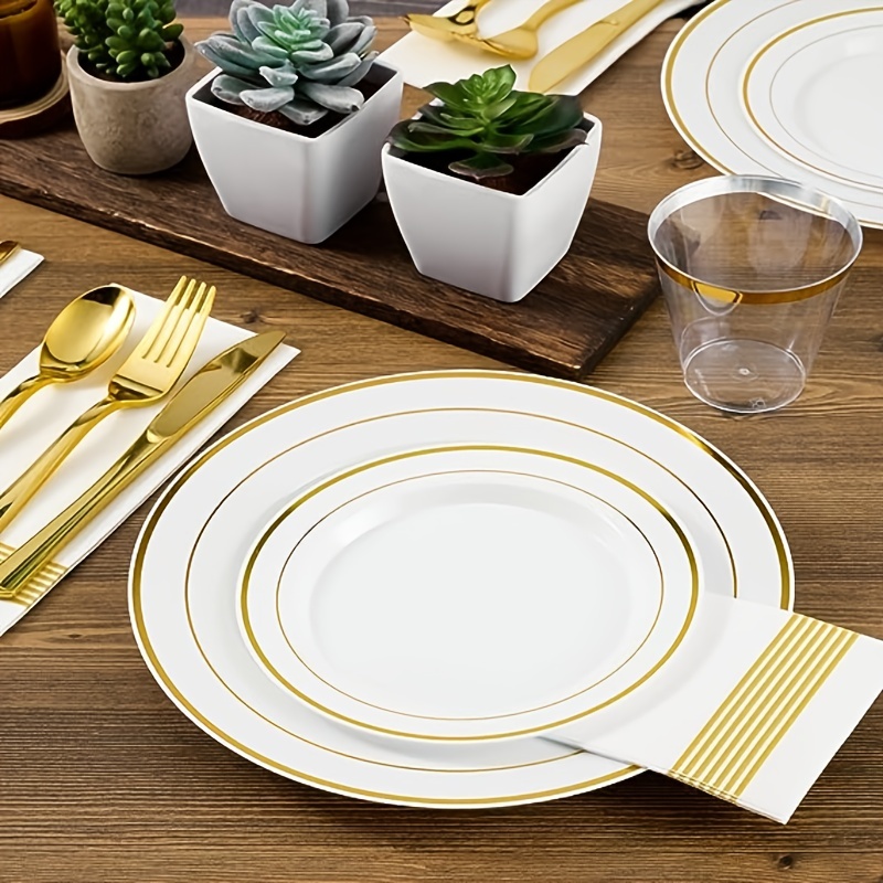Gift Boutique 24 platos desechables dorados redondos, 13 bandejas de servir  para mesa de comedor, platos de cartón de papel reutilizables resistentes
