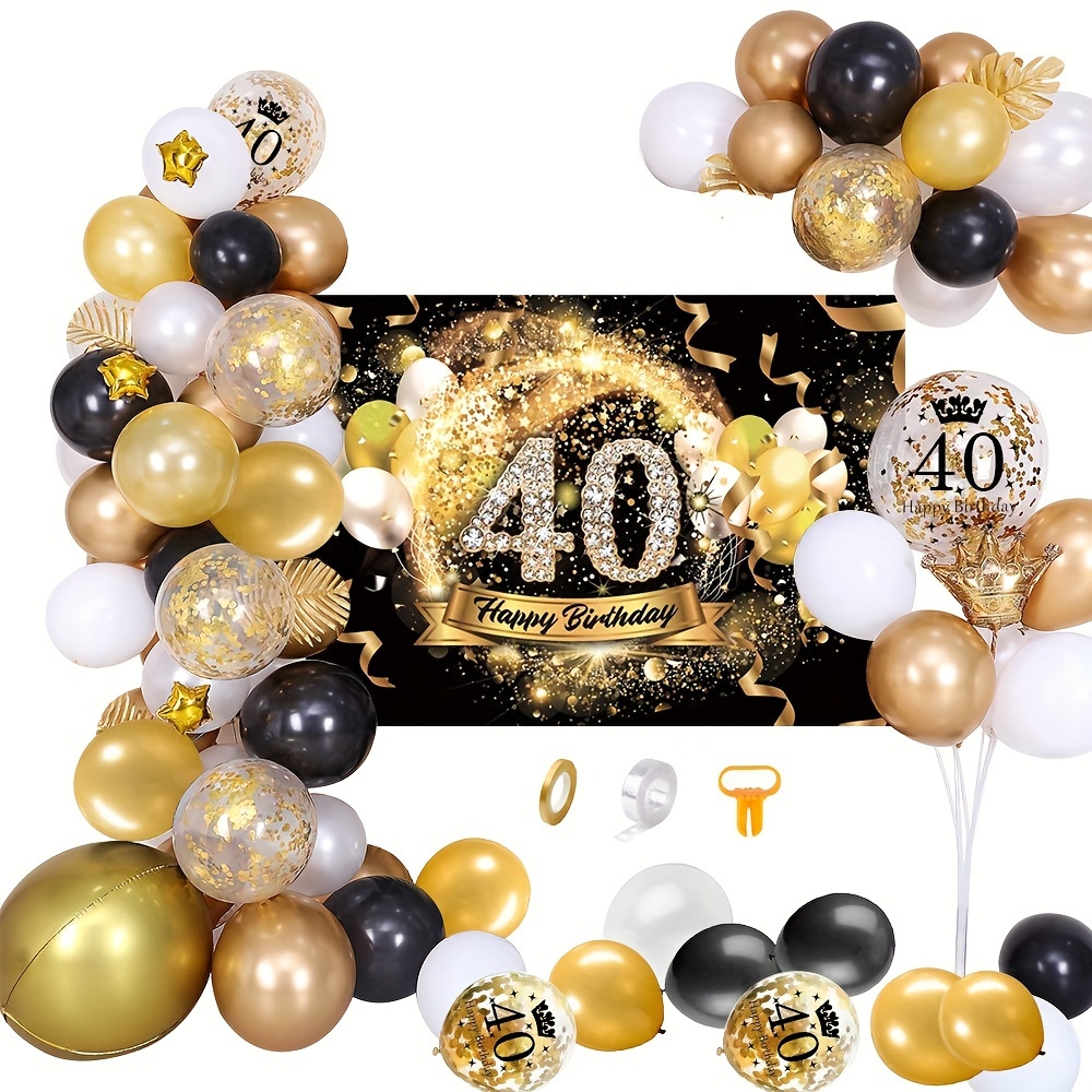 40 Year Birthday Balloons Banner Swirls Spiral Ornaments Photo Booth Props  Frame Adult Men Women Birthday