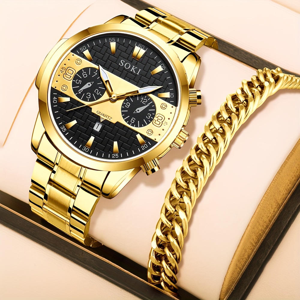 Reloj Para Hombre Dorado Elegante Uso Formal Casual Calidad 40mm 3atm TOP  NUEVO