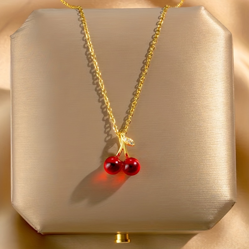 1pc Cherry Pendant Necklace For Women, Made Of Alloy, With Simple, Cute,  And Sparkling Design