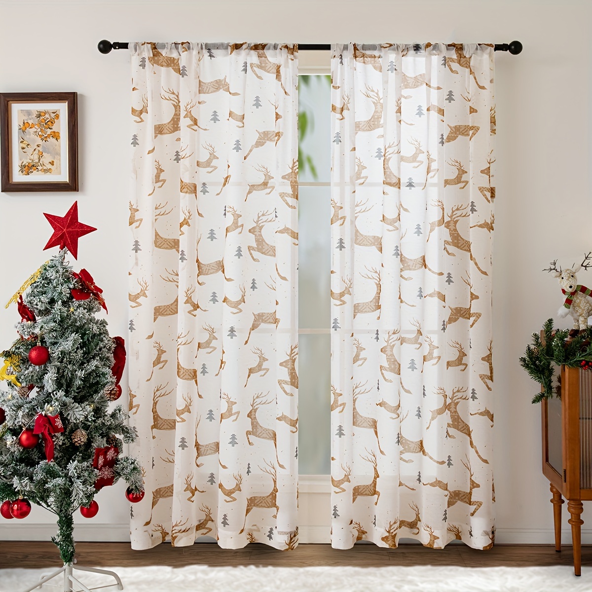 2pcs Cortinas Alce Bosque Otoño Lagos Paisaje Natural - Temu