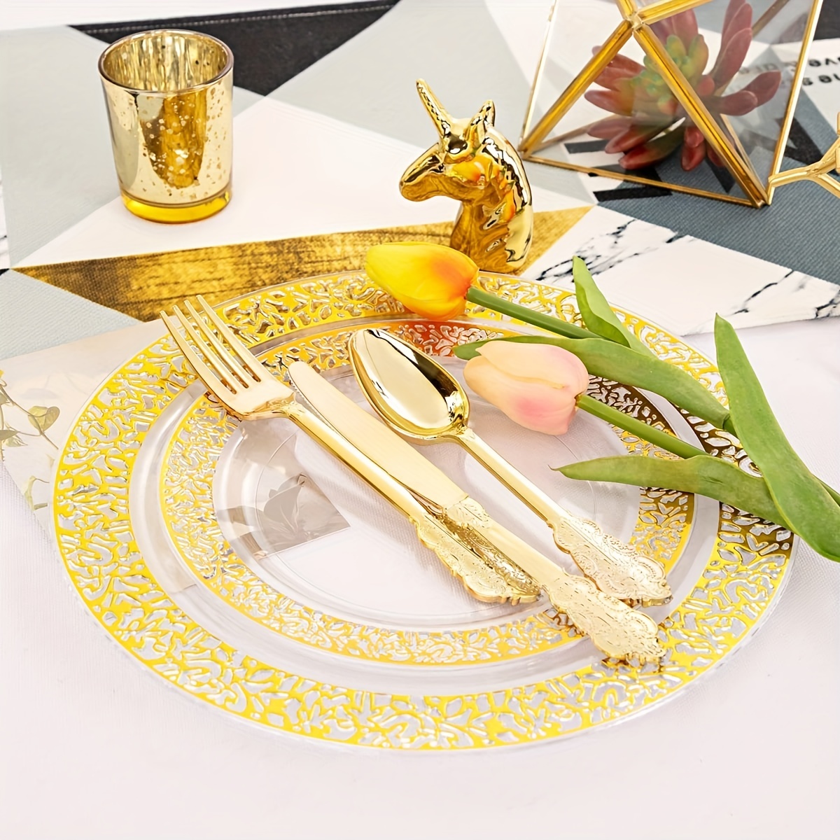 60 Platos Desechables Elegantes Decorativos Para Fiesta Boda, Silver Set  Nuevo