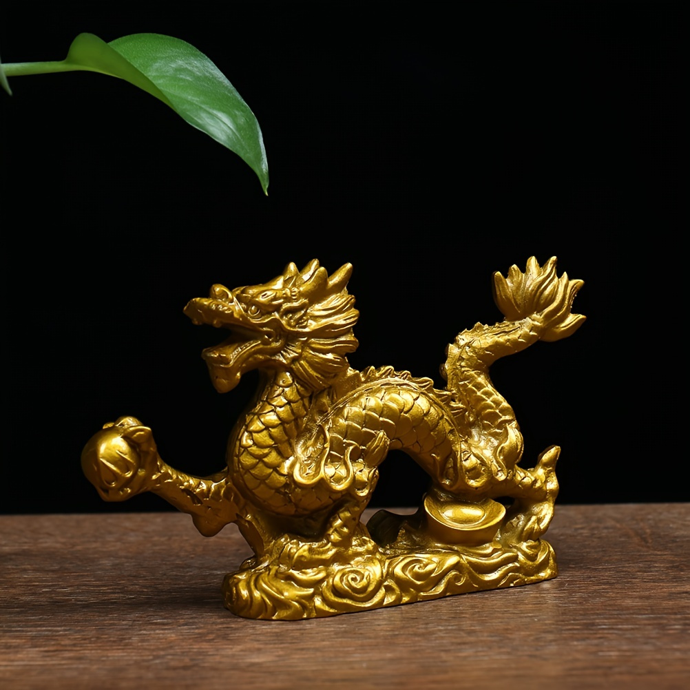 Fengshui – Statue de Dragon chinois, Figurines porte-bonheur, en feuille  d'or, artisanat, Sculpture d'animaux, décor de maison et de bureau -  AliExpress