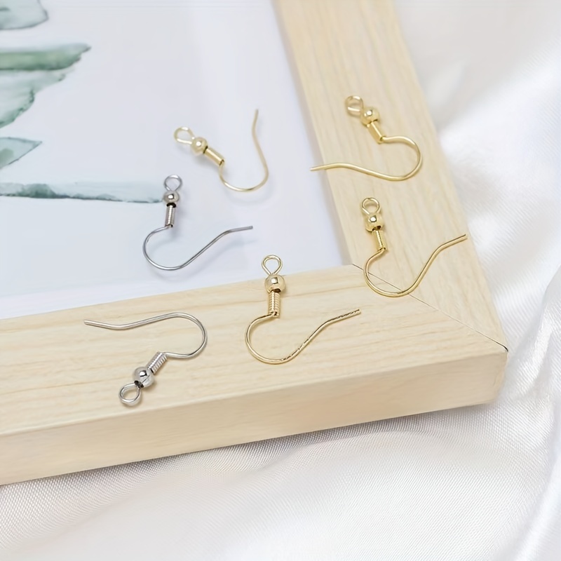 14K Gold Earring Hooks Real Hypoallergenic 100Pcs Ball Dot Ear Wires + Fish  Hooks Jewelry Making Supplies Findings with 100Pcs Clear Rubber Earring