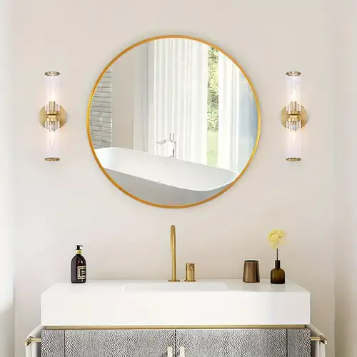 Espejo redondo de 20 pulgadas, espejo circular dorado, espejo de pared  grande, espejo redondo de baño, espejo circular montado en la pared para