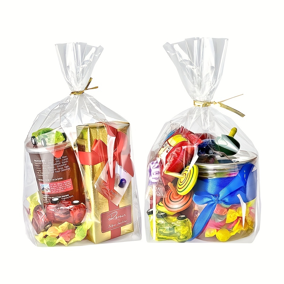 Foil Stripe Candy Cello Bags with Hard Bottom - Box and Wrap