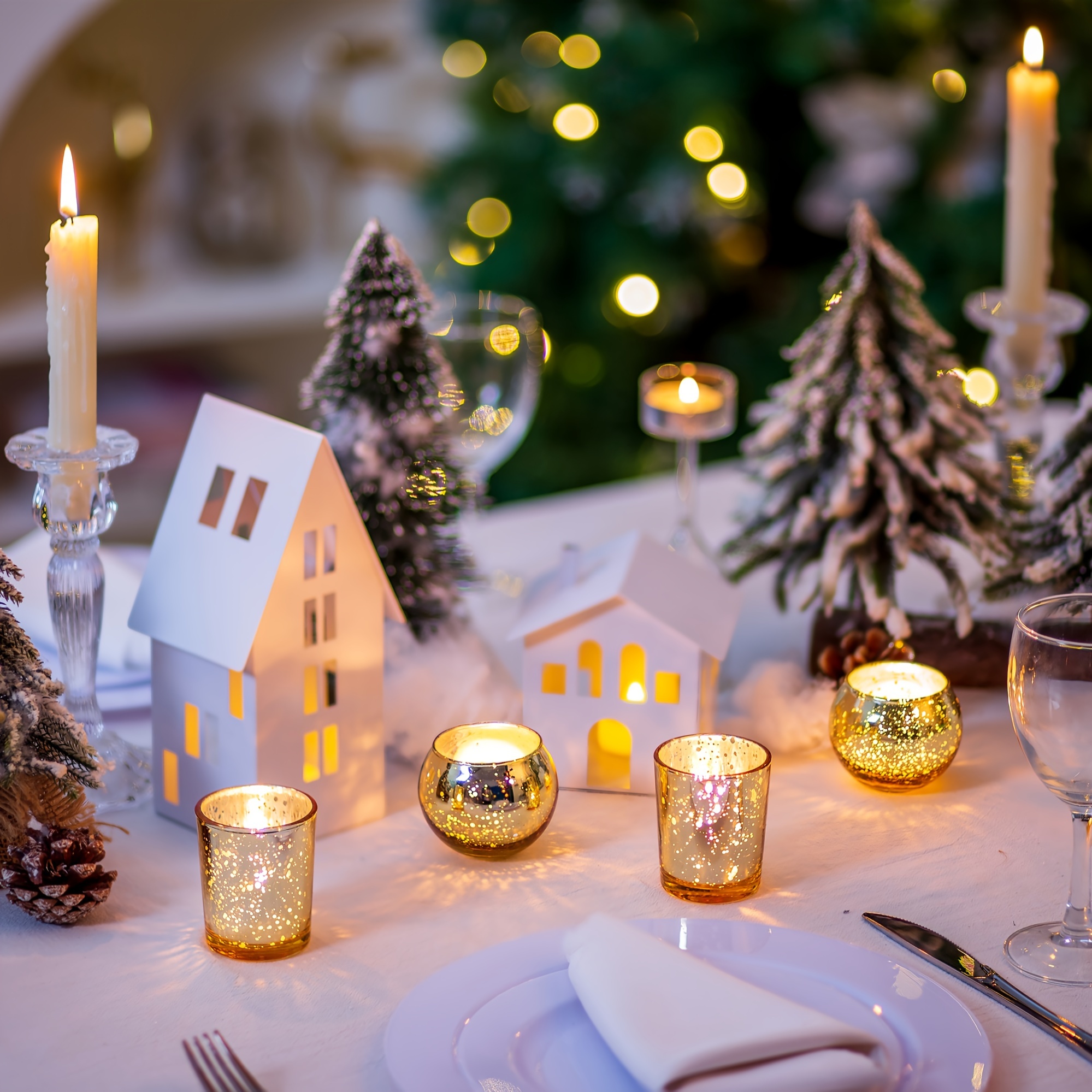 24 portavelas votivas de cristal, portavelas para centro de mesa,  candelabros transparentes para Navidad, decoración de boda, cumpleaños,  decoración