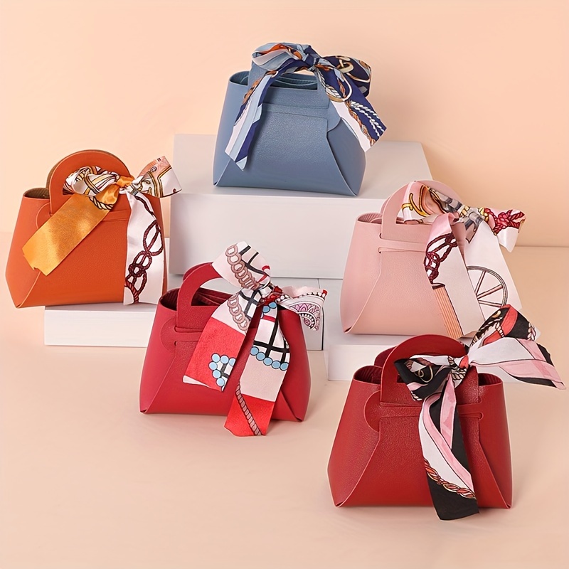 PU Leather Ribbon Tote Gift Bag Candy Bag Wedding Party High Quality  Birthday 