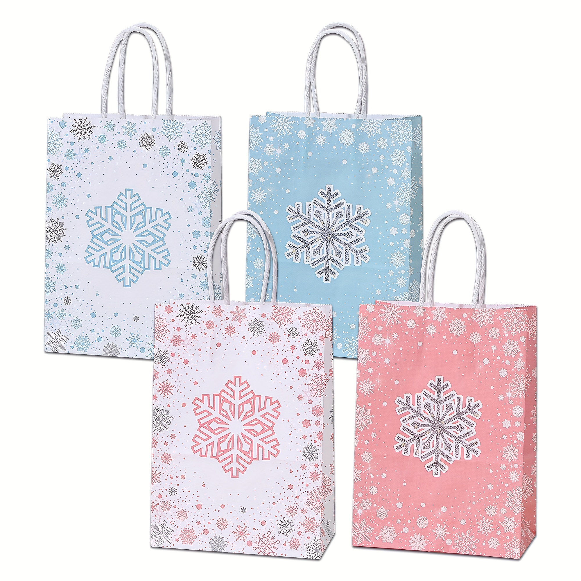  24 bolsas de regalo de copo de nieve para fiestas, bolsas de  papel kraft con plástico de copo de nieve con asas, bolsas de papel de  cumpleaños, bolsas de dulces para