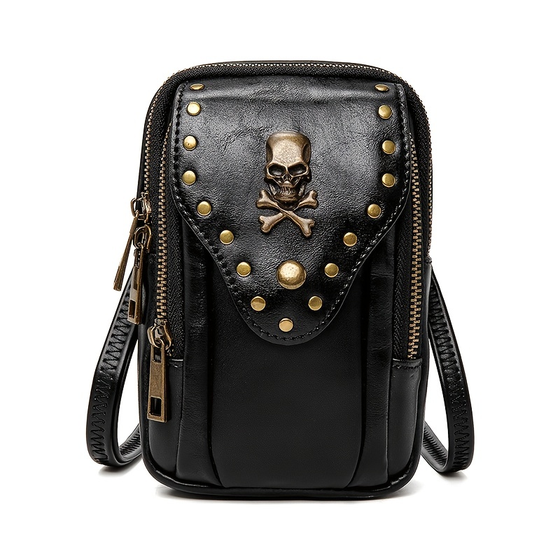 Y2K Gothic Skull Rivet Shoulder Bag tote Women Girls Rock Hip hop Circle  chain Messenger Bag Large Capacity Commuter Bag Handbag