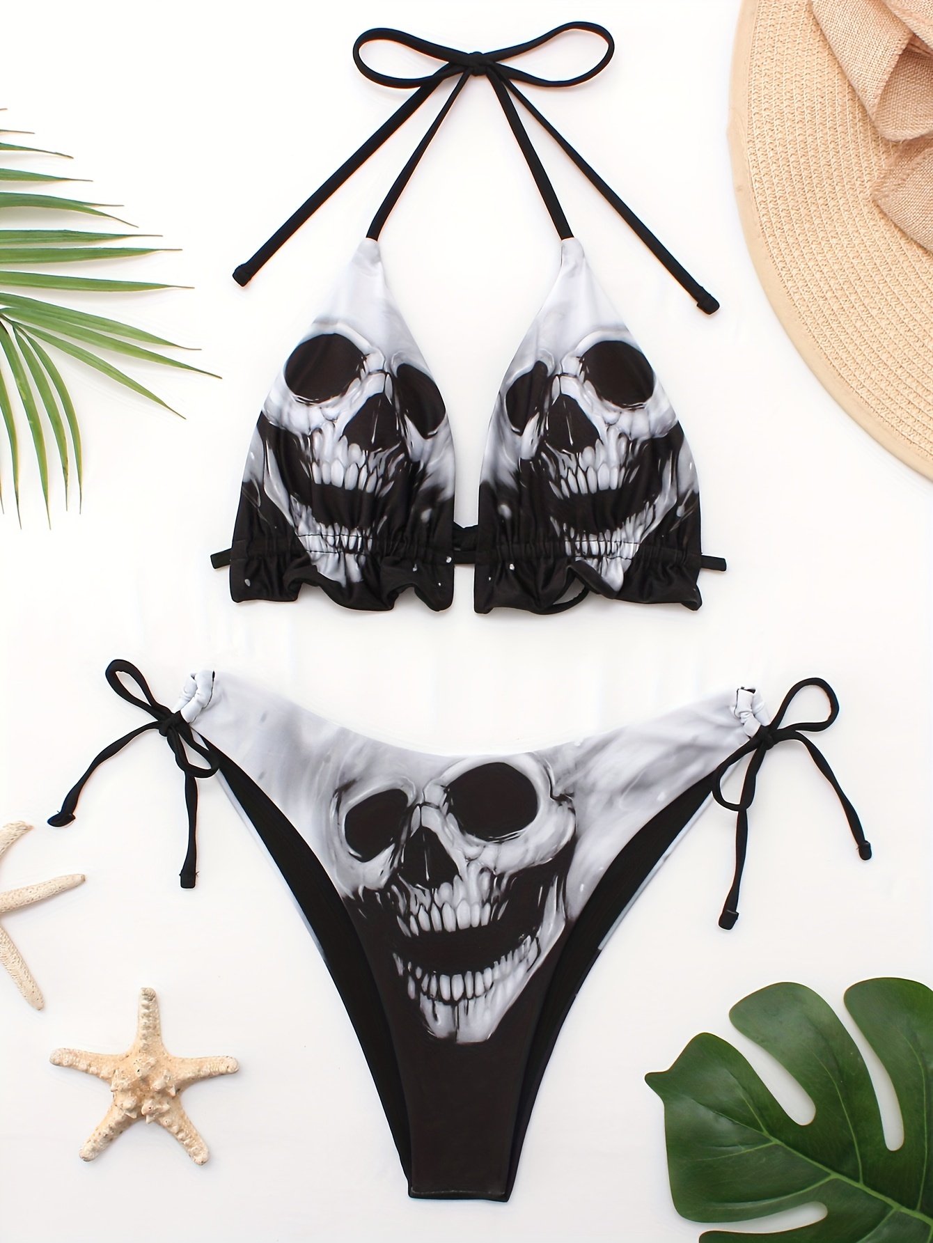 Skull Print Bra Panties Halloween Sports Bra Elastic Panties - Temu