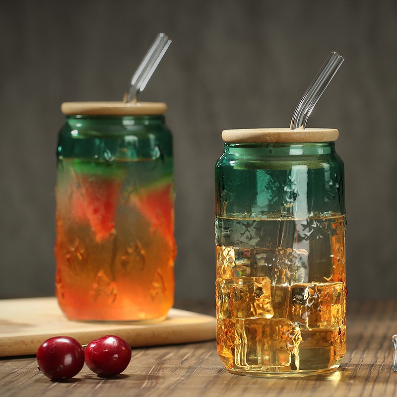  Juego de 2 vasos de vidrio con tapa y popote reutilizable, tapa  de vaso de soda y popote de vidrio : Hogar y Cocina