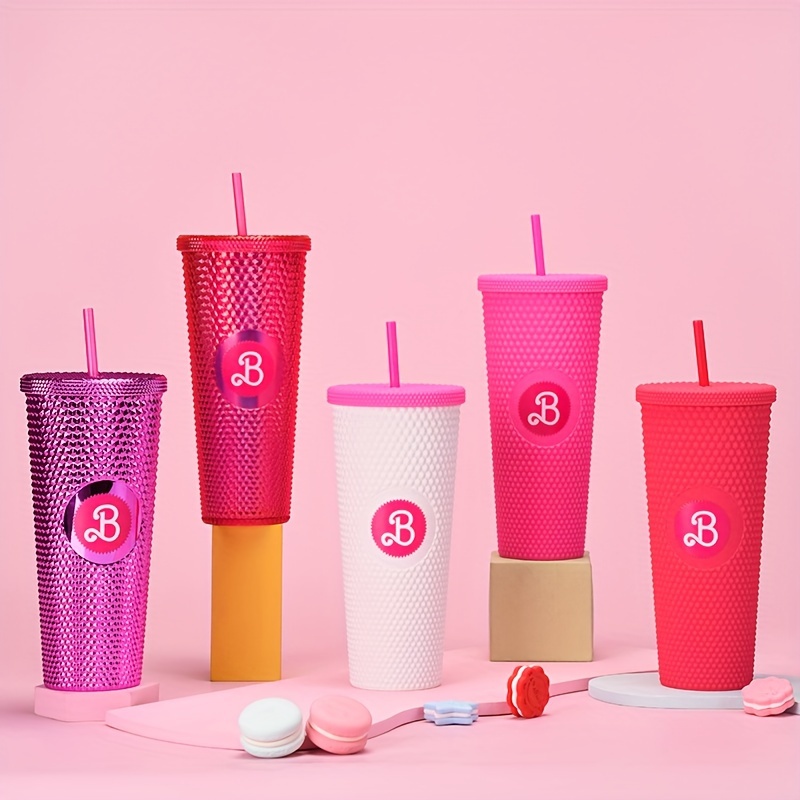 Smoothie Cup with Straw and lid, Iced Coffee Cup Studded Cup Tumbler  Plastic Double-Walled Travel Cup for Iced Coffee Cold Drinks Water Slush