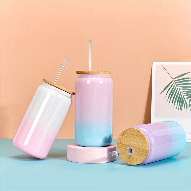 Iridescent Drinking Glasses With Bamboo Lids And Straws Can - Temu