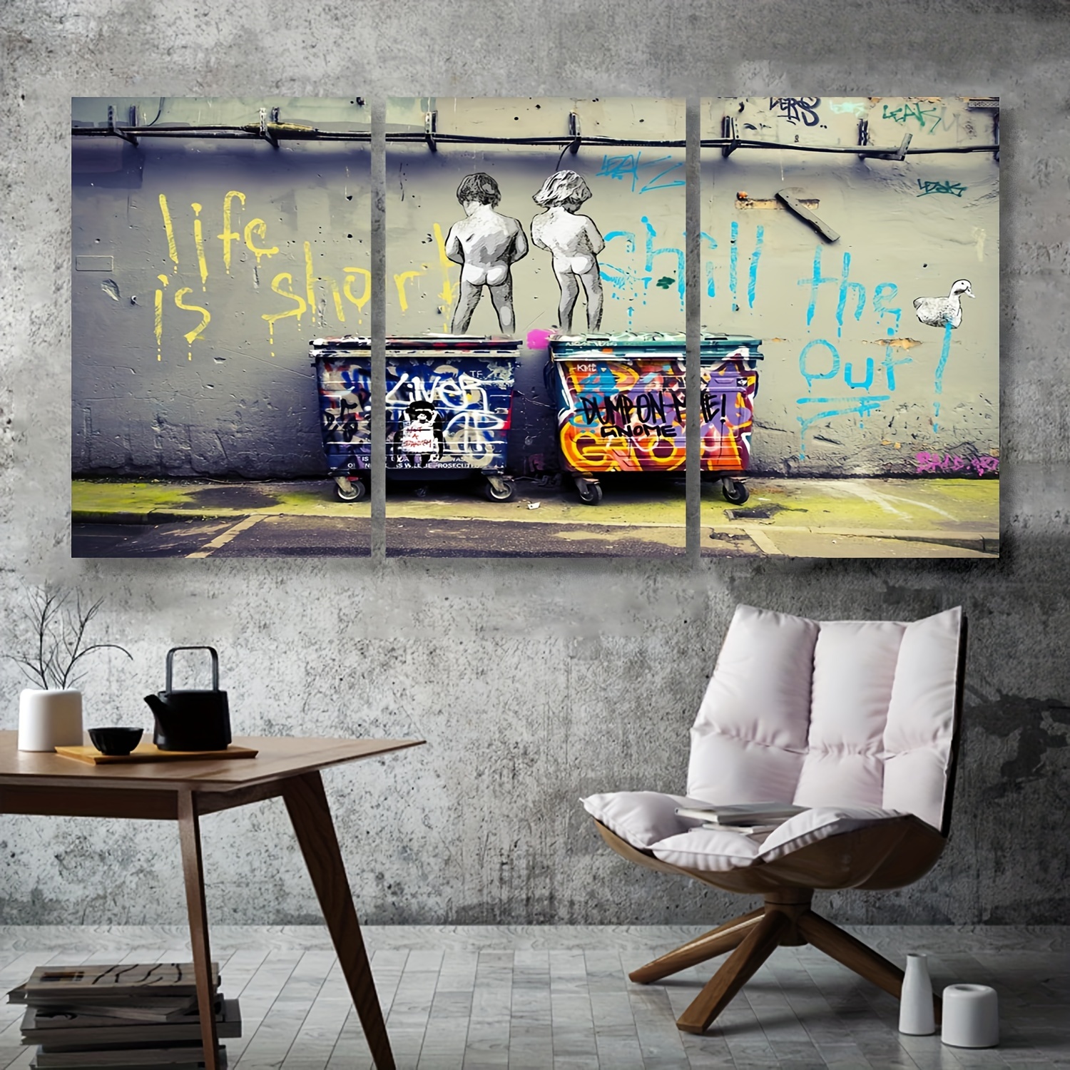 BANKSY I LOVE LIFE CHEEKY GRAFFIT - DEEP FRAMED CANVAS WALL ART OR PRINT  POSTER