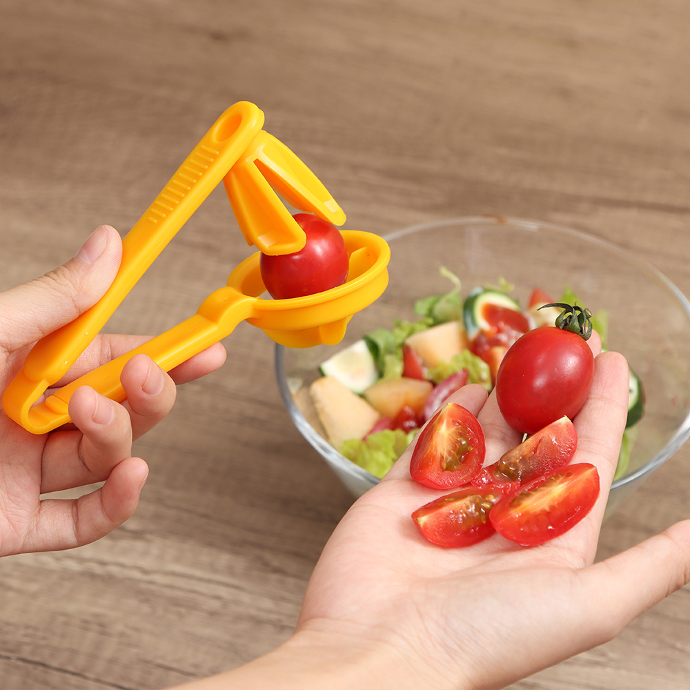 1pc Kitchen Fruit Slicer Vegetable Tomato Clip Holder Lemons Potato Cutter  Tool Pickle Container For Dining Table