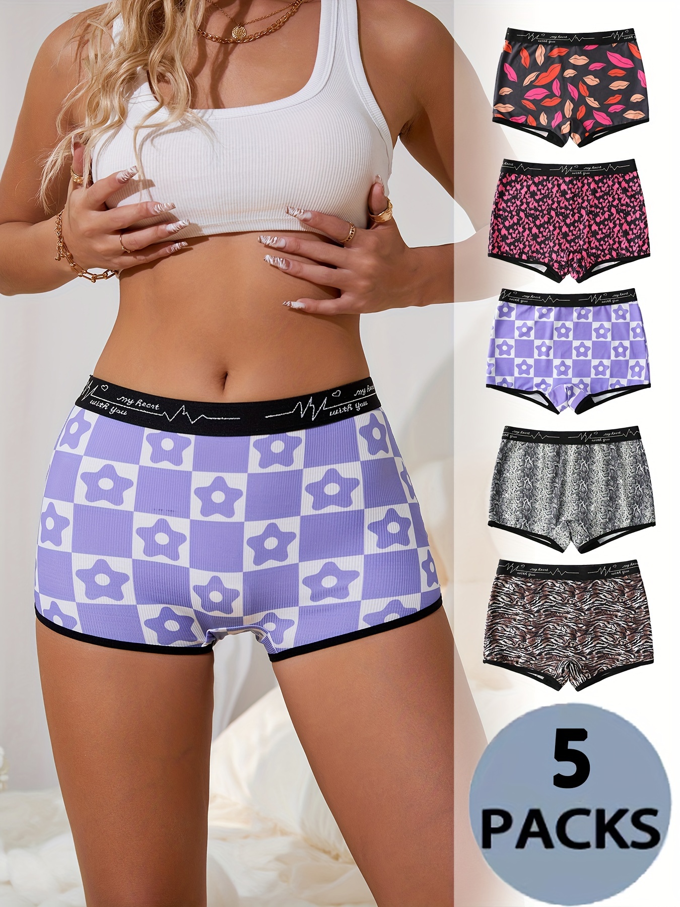 1 Pc Romatic Boyshort Panty, Valentine's Day Heart Print High Waisted Comfy  Intimates Boxer Shorts, Women's Lingerie & Underwear