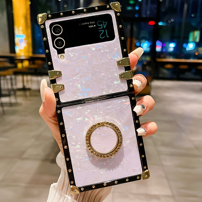 1pc Shiny Folding Phone Case With Sparkly Lanyard Compatible With Galaxy Z  Flip3 5g, Galaxy Z Flip4 5g, Galaxy Z Flip5 5g - White