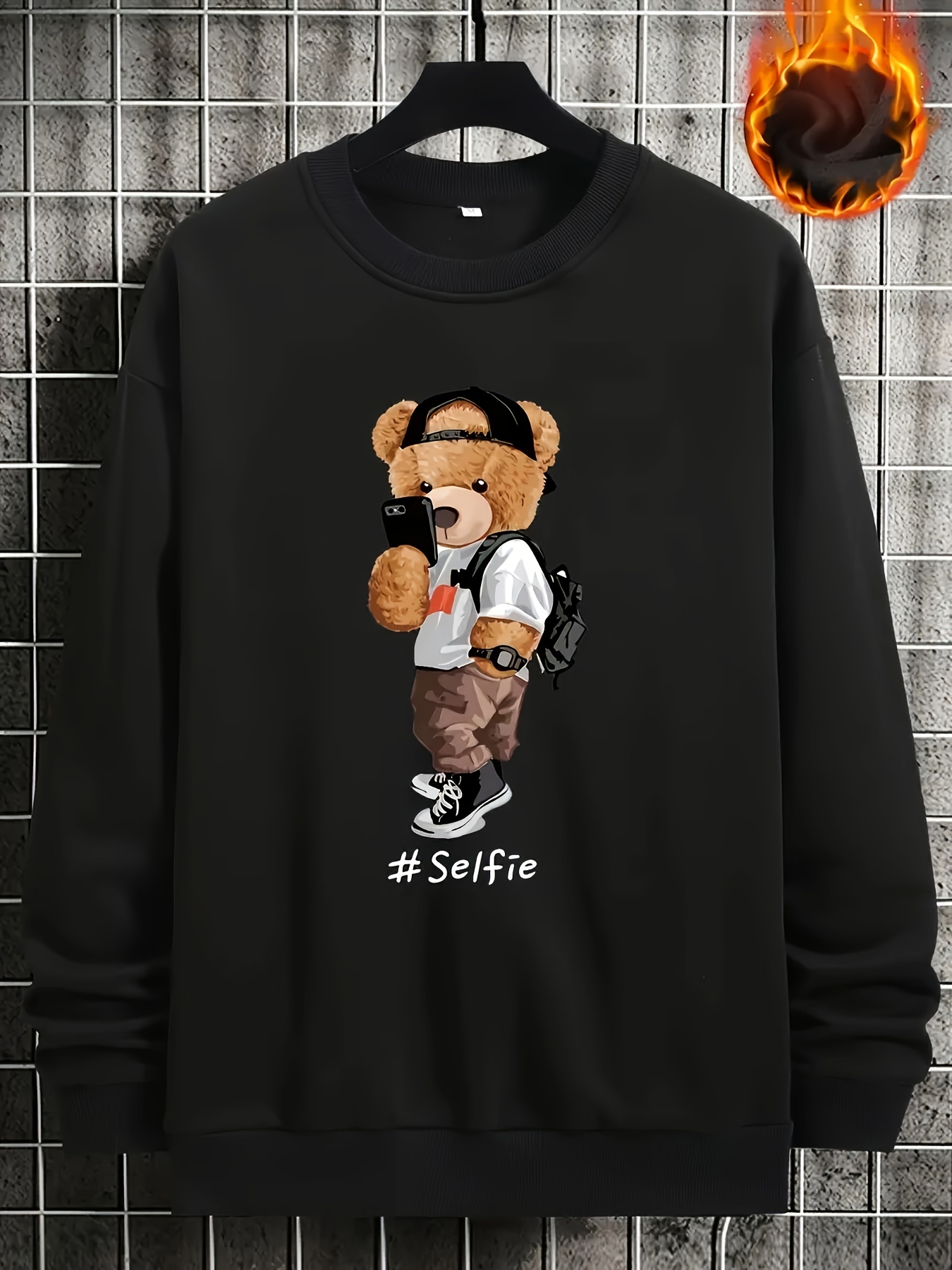 Men's Stitched Bear Graphic Sweatshirt, Casual Mid Stretch Breathable Long  Sleeve Shirt, Men's Clothing For Outdoor - Temu Australia