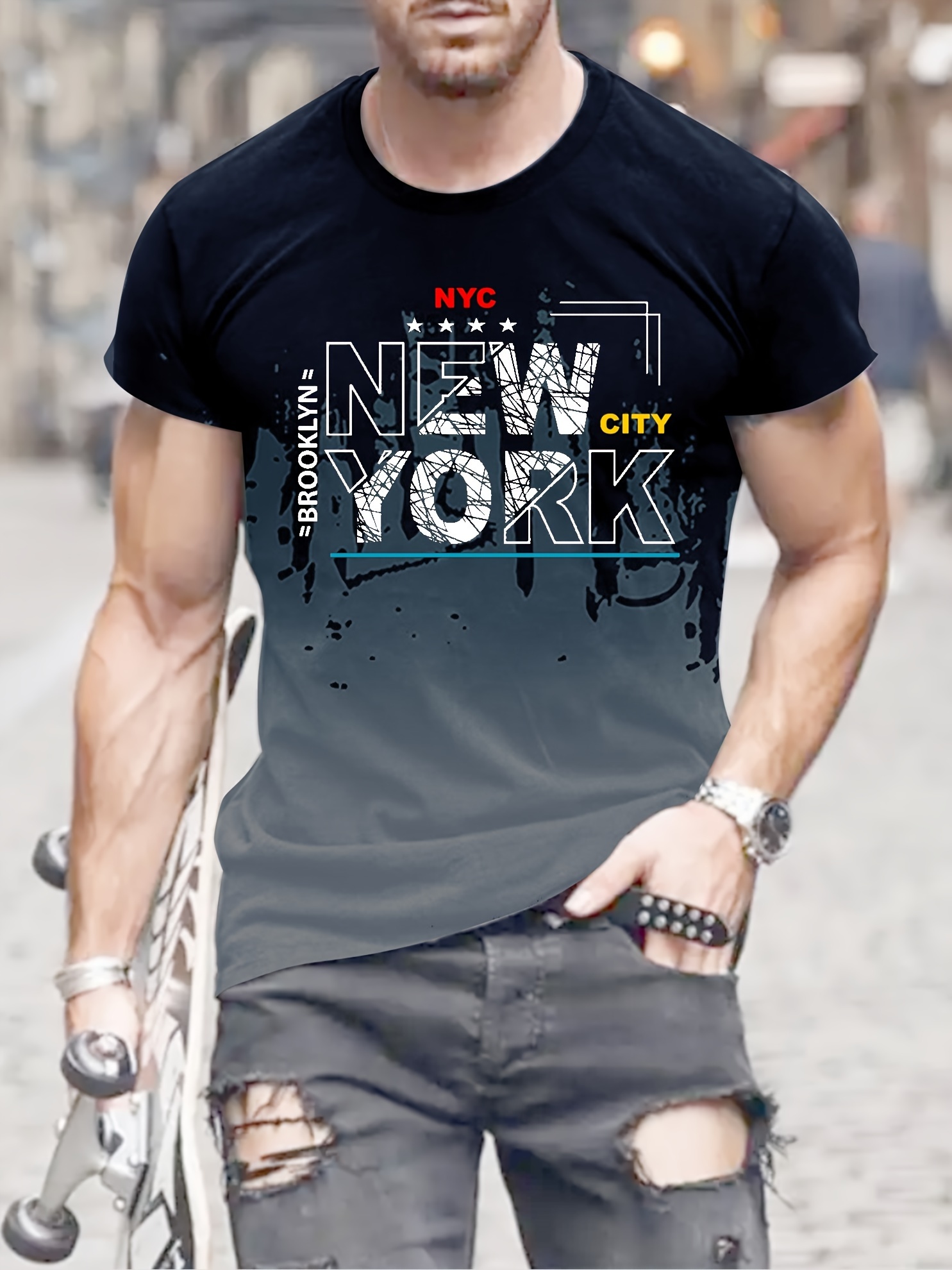 Camiseta Algodón new York City Hombre Talla Grande Cómodas - Temu