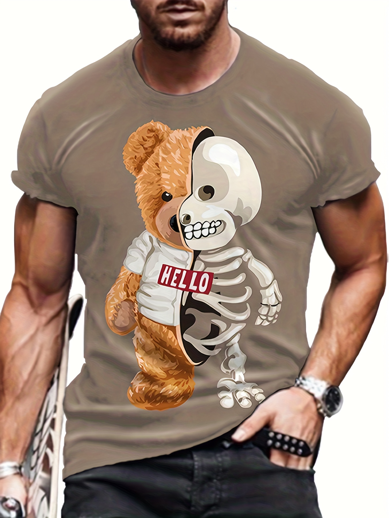 Men's Steam Punk Teddy Bear Print Casual Round Neck Short Sleeve T-shirt -  Temu