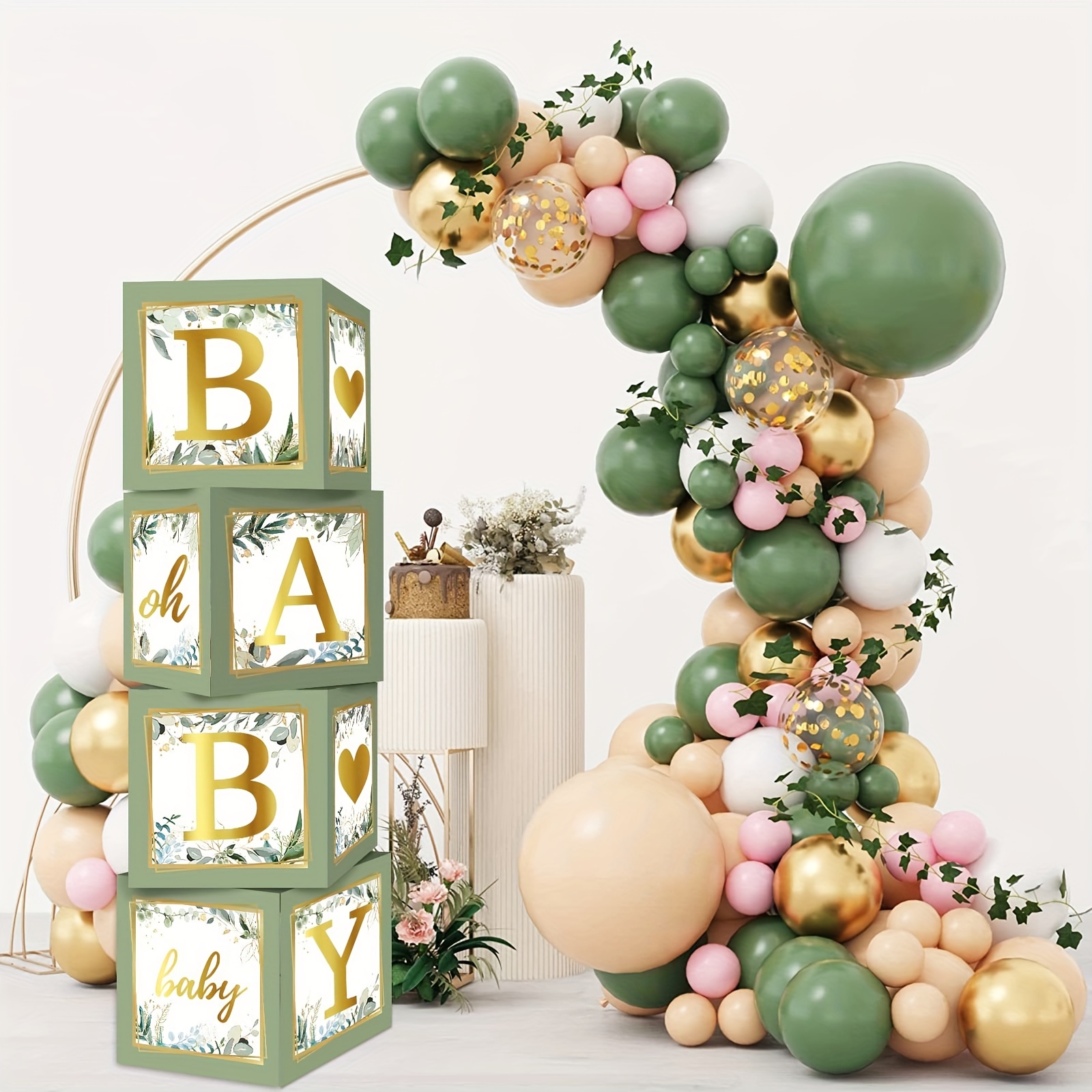 Decoración de la caja del baby shower de las niñas, 4 piezas Bloques de  cajas de globos para bebés 3d, 26 letras, Baby Shower, Exhibición de  género, Decoración de fondo de fiesta
