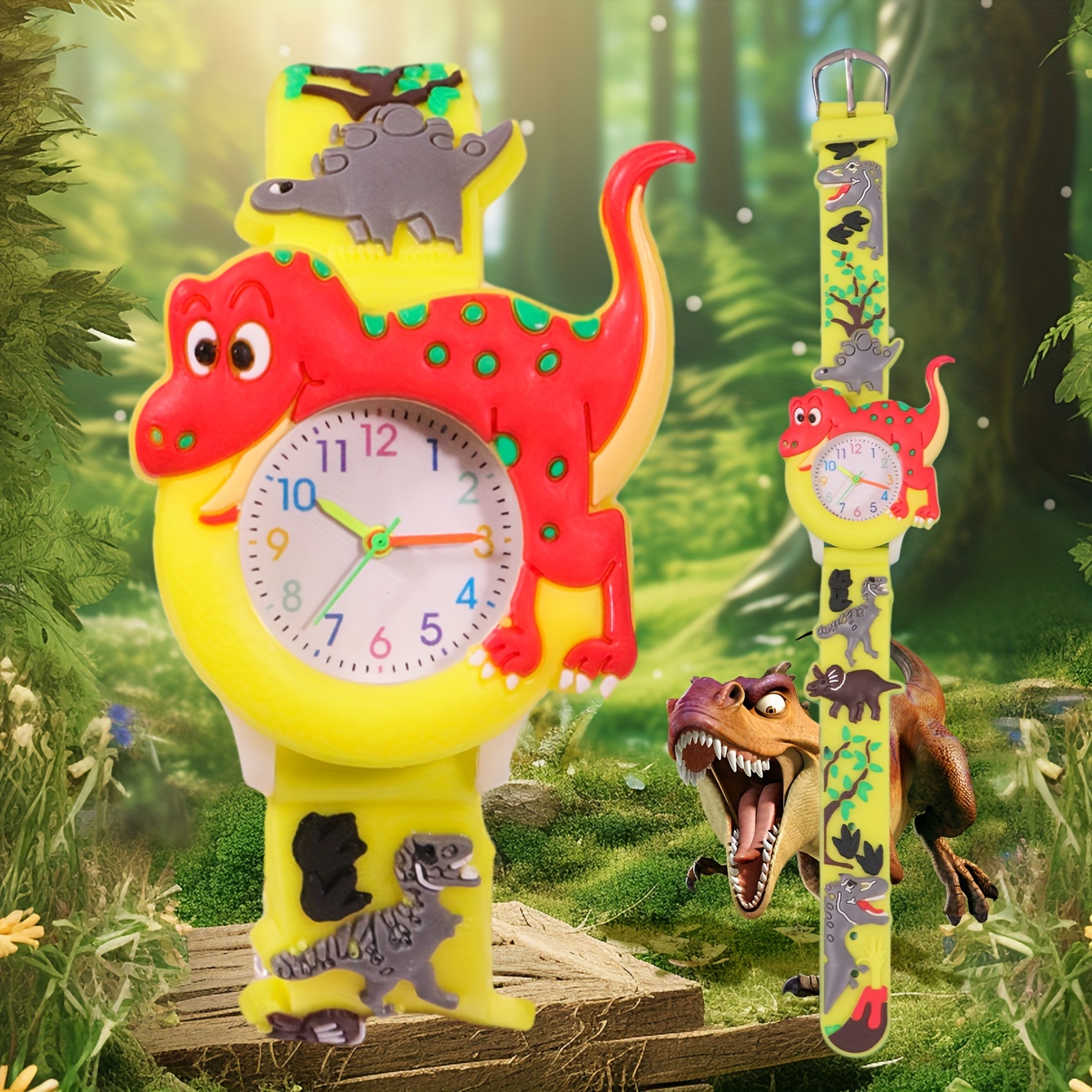  Reloj despertador para niños con dinosaurio, reloj
