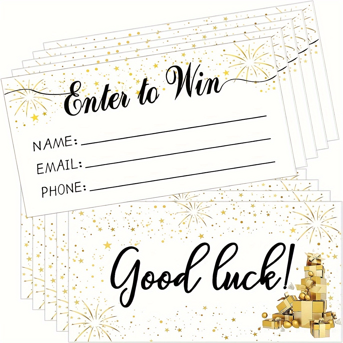 Enter to Win Cards - (Pack of 100) Rose Gold Foil Letterpress 3.5 x 2  Raffle Tickets Contest Entry Card Lucky Draw Blank Member ID 