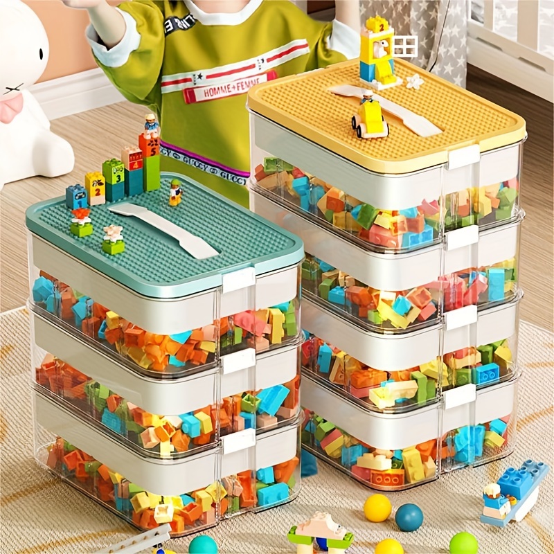 Adjustable Lego-Compatible Storage Container With Lego Building Baseplate  Lid Durable Toy Carrying Case Brick Toy Organizer