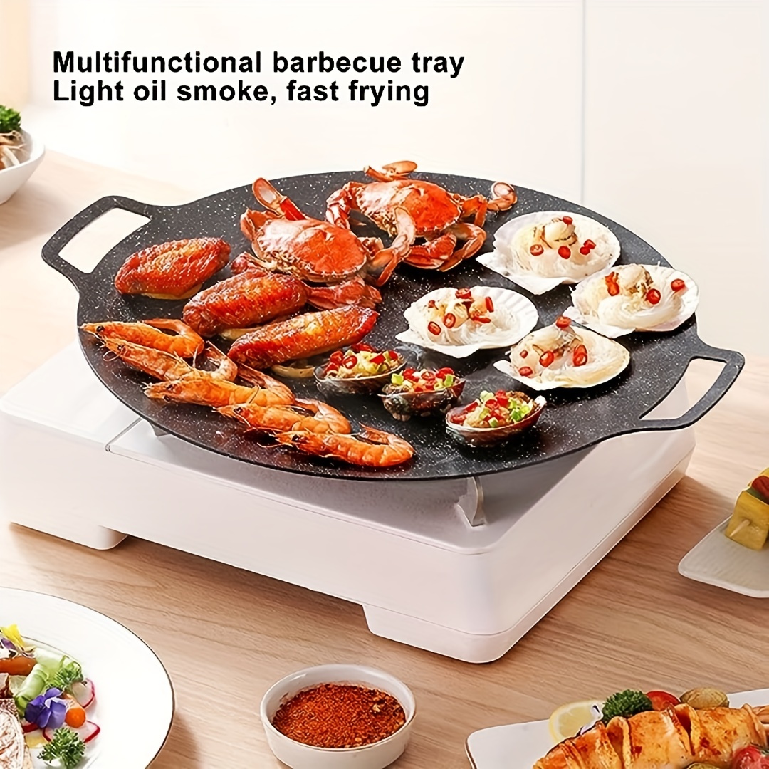 Premium 13.5 Korean BBQ Non-Stick Griddle Grill Pan with Wooden