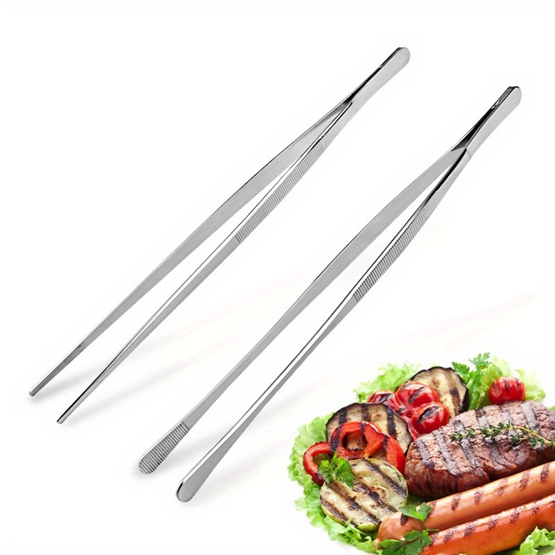 Stainless Steel Toothed Tweezer Long Barbecue Food Tong Straight