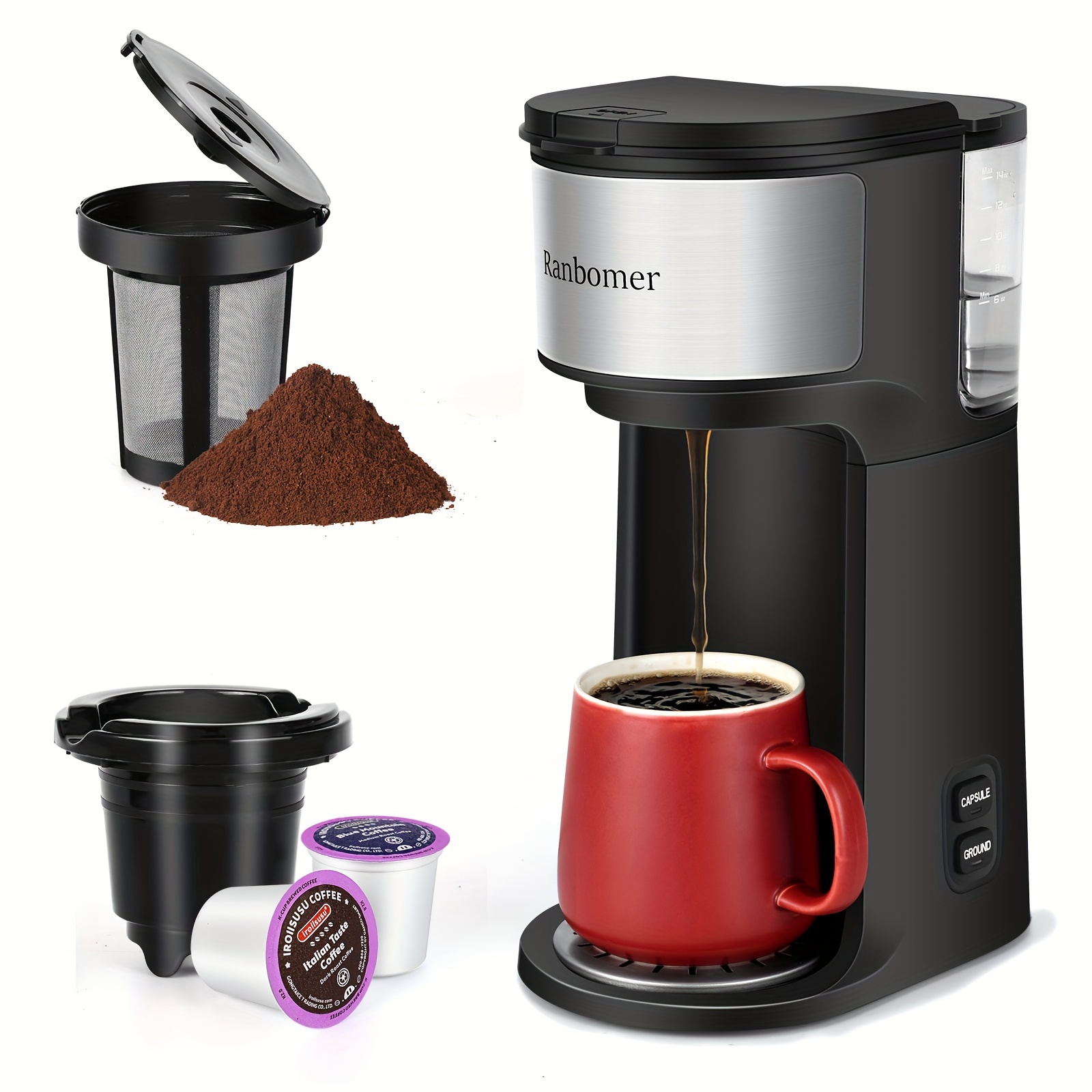  Instant Solo - Cafetera 2 en 1 de porción individual para café  molido, compatible con cápsulas K-Cup®, incluye cápsula de café  reutilizable, de 8 a 12 onzas Tamaños de café: 40 onzas.