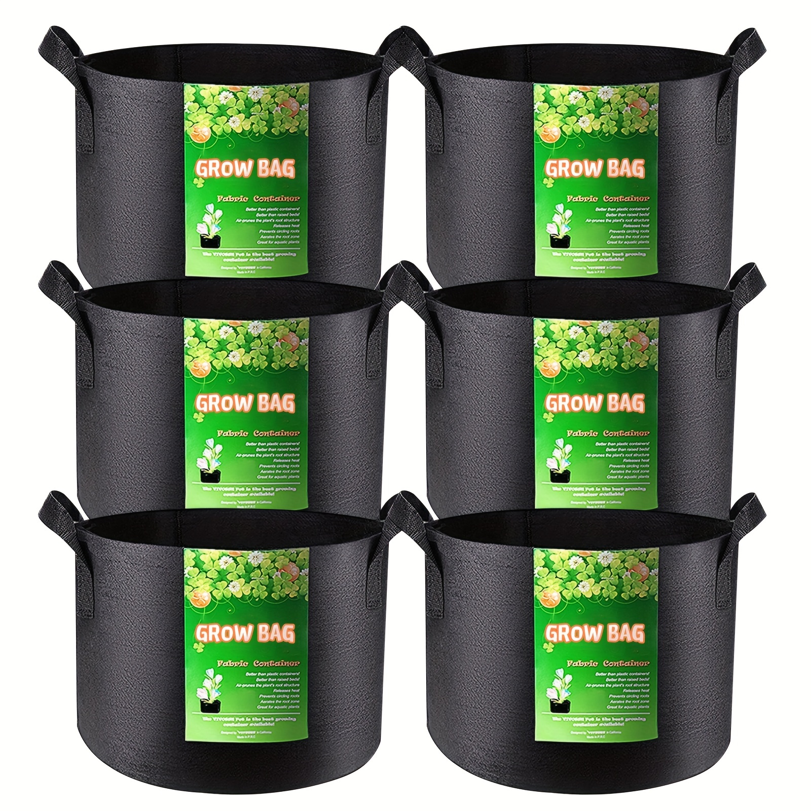 Mars Hydro 5-Pack 5Gallon Fabric Plant Grow Bag Black with Handles