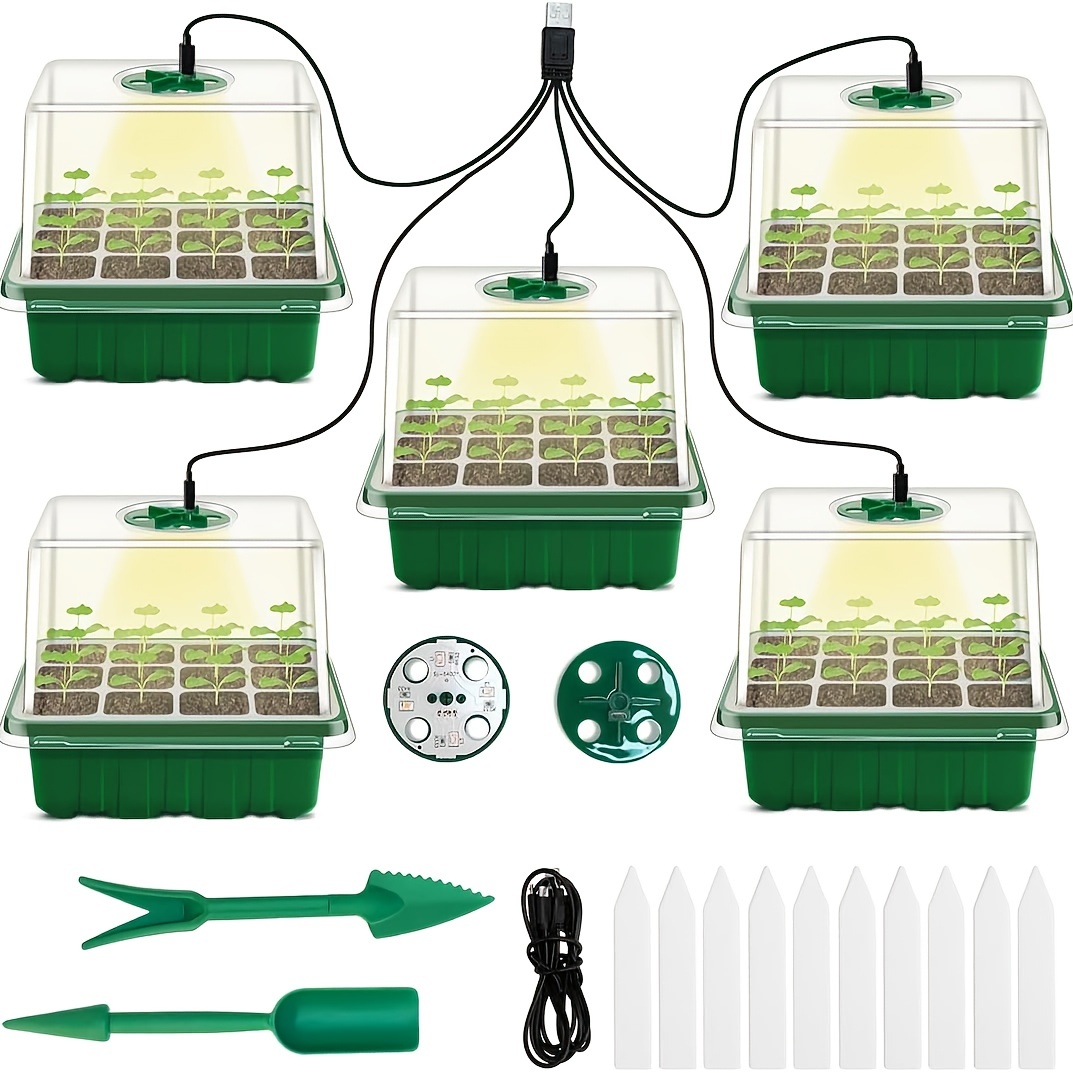Boîte de plateau de démarrage de graines avec 3 LED élèvent la lumière Pot  de pépinière semis Germination planteur Ventilation humidité 12 cellules