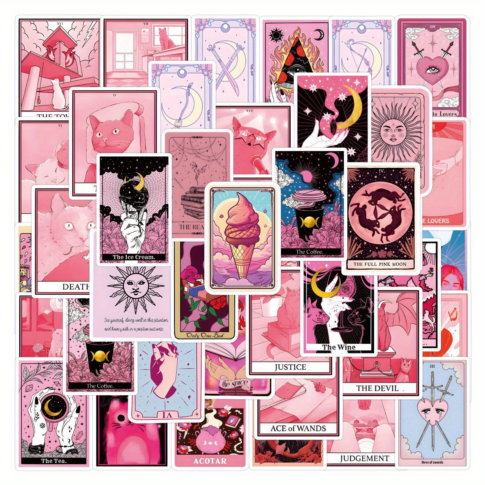 Tarot Stickers, 50PCS Tarot Sticker Journal Cute Vinyl Anime