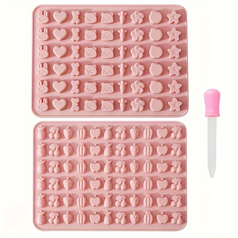 Small Heart Shaped Silicone Candy Mold Set - Non-stick Decorative Cake Molds  for Chocolate, Gummies, Ice, Sugar Cubes, Soap and Treats (Pink) 
