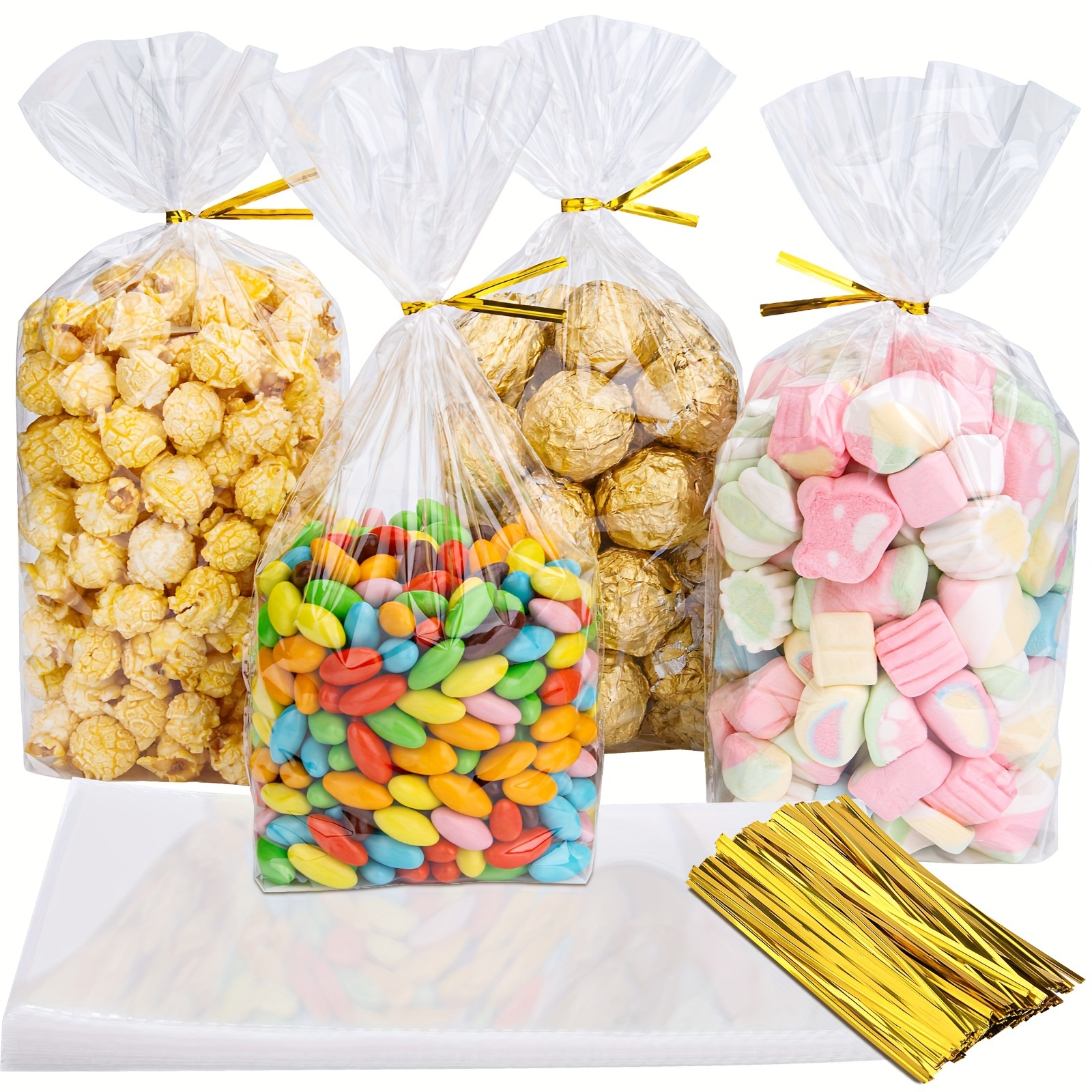 Simple Craft Paquete de 200 bolsas de celofán para dulces, bolsas de  plástico grueso de 5 x 11 pulgadas con lazos para bolsas de golosinas,  bolsas de