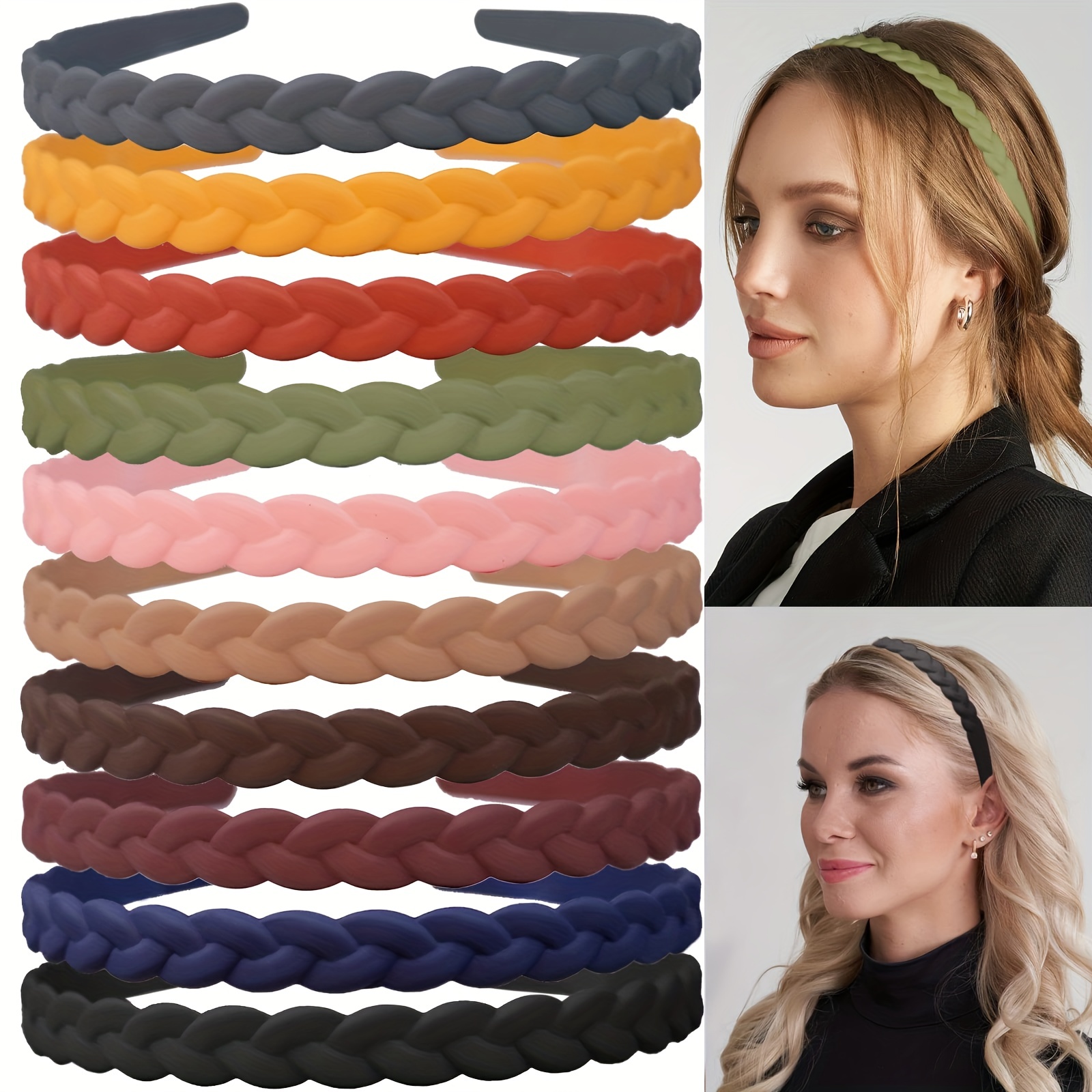 2pcs Women Girs Braided Fabric Headbands with Teeth Fashion Twrist Hair  Headband Black Brown Non Slip Hair Hoops for Daily Wear