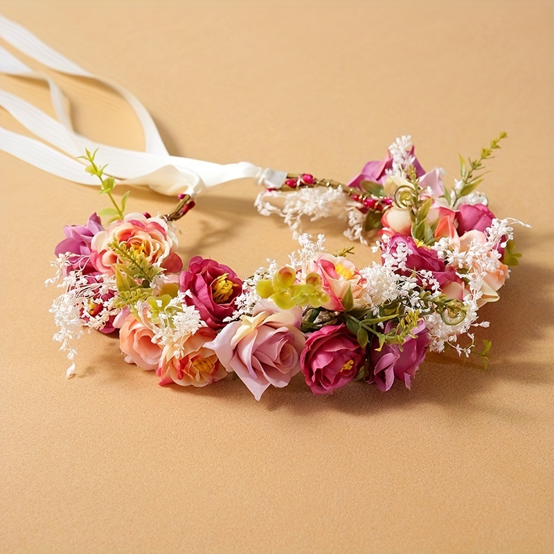 Diadema de flores de Halloween, diadema floral bohemia, corona de flores de  rosa, banda mexicana para el cabello, disfraz de fiesta, corona de flores