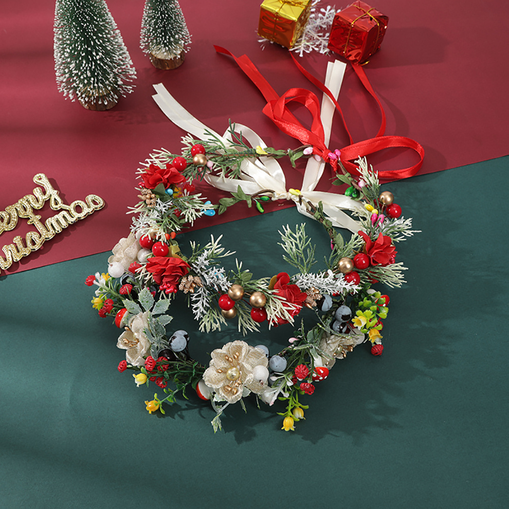 Diadema de rosas con corona de flores, bandas para el cabello, guirnalda  floral grande, aro de Navidad, diadema para mujeres y niñas, decoración de