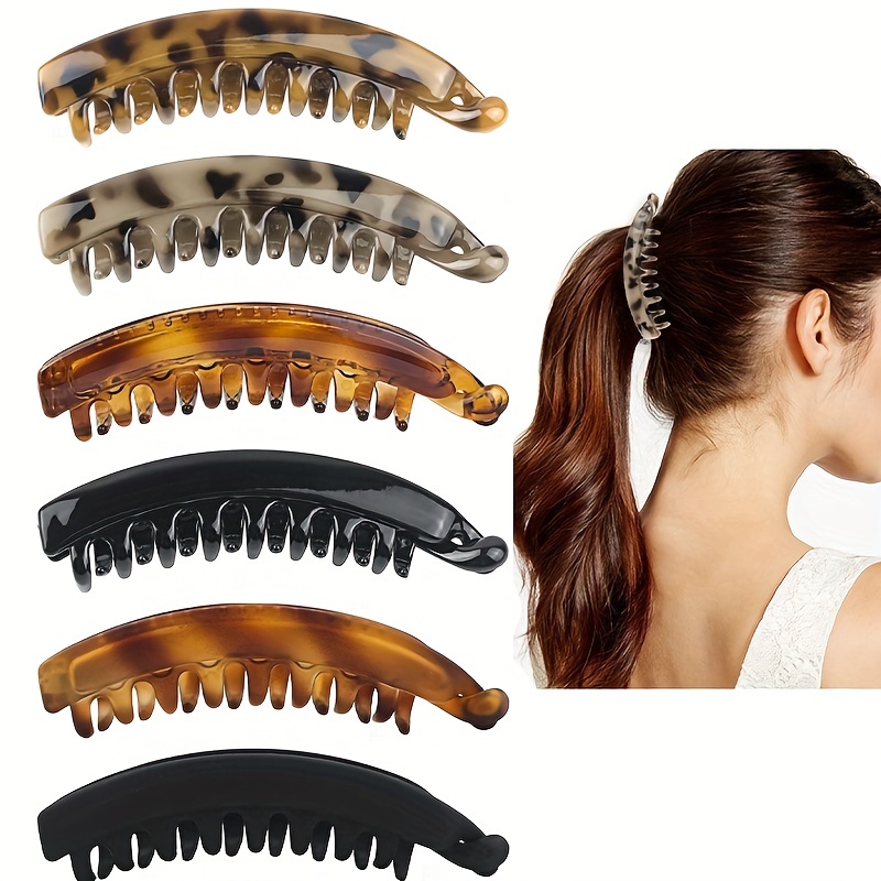 12 Pieces Banana Hair Clips, Classic Clincher Combs Large Double Comb  Banana Clip Fishtail Hair Clip Banana Ponytail Holder Clip for Women Girls,  4