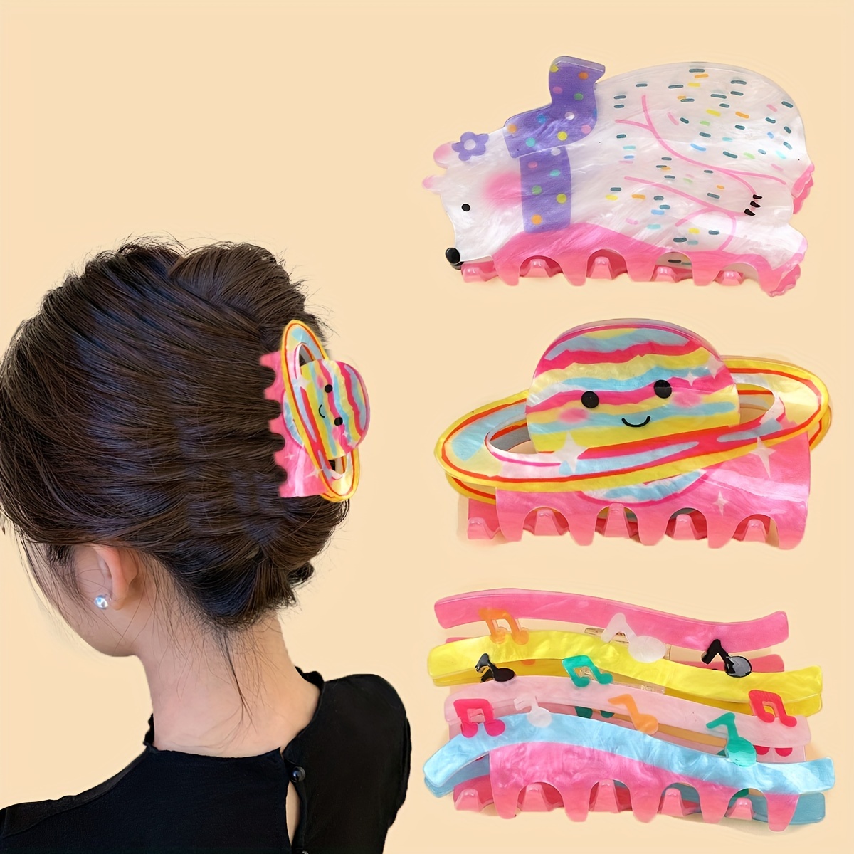 1pc Colorful Wavy Checkered Acrylic Claw Clip For Women And Girls