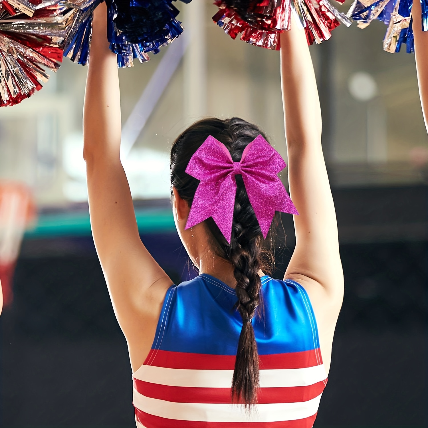 Cheer Bow Pom Pom Keychain Cheerleader Cheering High School 