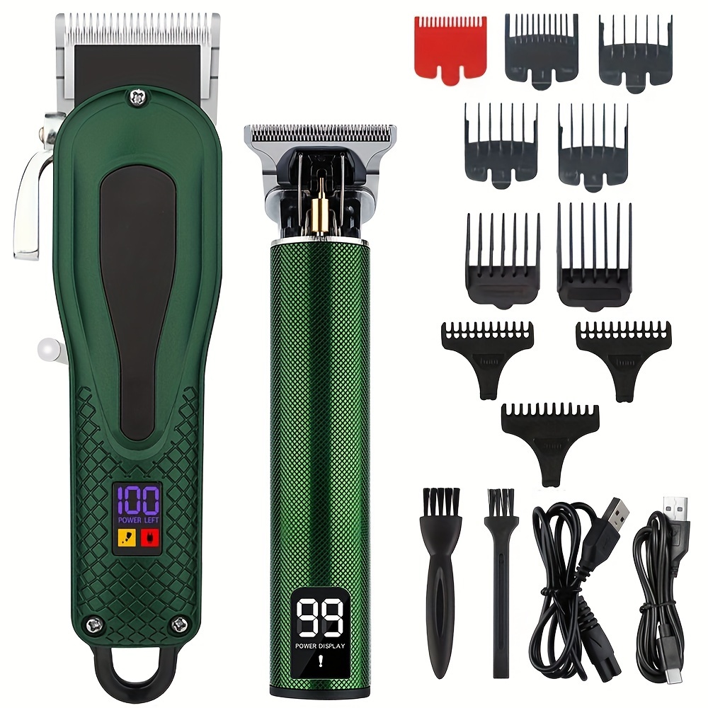 Hair Clippers For Men Professional Hair Trimmer Set Cordless Barber Clippers Beard Trimmer Hair Cutting Kit Rechargeable T Outliner Shaver Zero Gapped Haircut Grooming Kit Gifts For Men Green