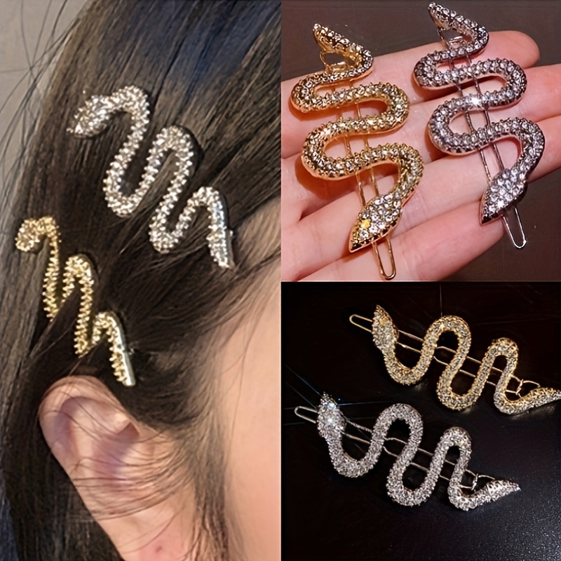 4pcs Snake Hair Clip Vintage Decorative Metal Hair Pins for Women and Girls  (Golden, Ancient Gold)