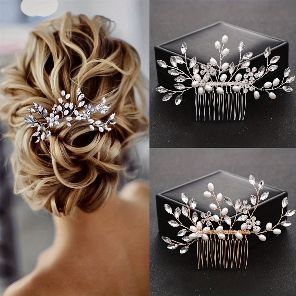 4 Pieces Wedding Hair Clip Rhinestones Hair Comb Silver Hair Piece with  Pearls Vintage Pins Accessories Flower Bridal Hair Pin for Women, Bride
