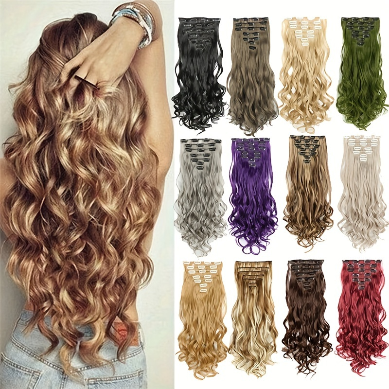 Clip In Hair Extensions Full Head Long Curly Wavy Synthetic - Temu