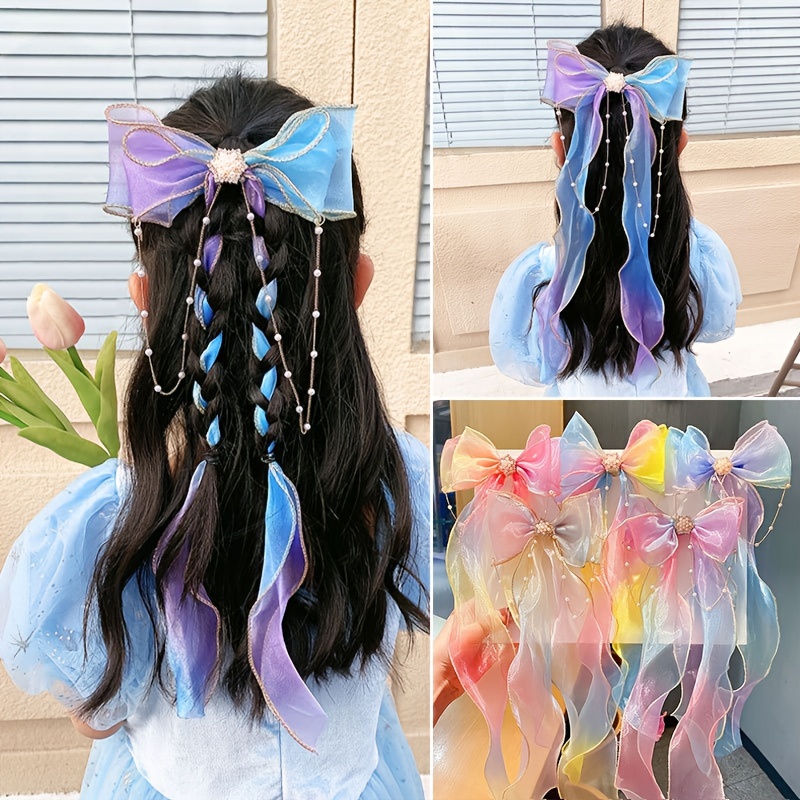 Cheerleading Hair Tie With Curly Ribbons rainbow Wig Shape - Temu