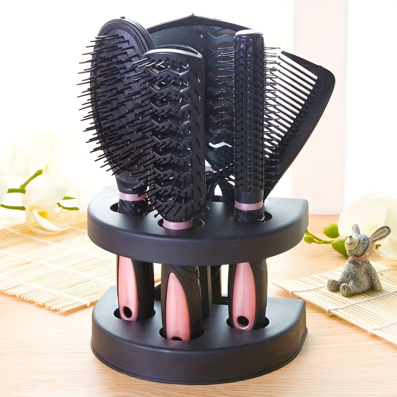 5pcs Set Hairdressing Brush Holder Set Hair Styling Brush With Mirror Hairdressing Comb For All Hair Types